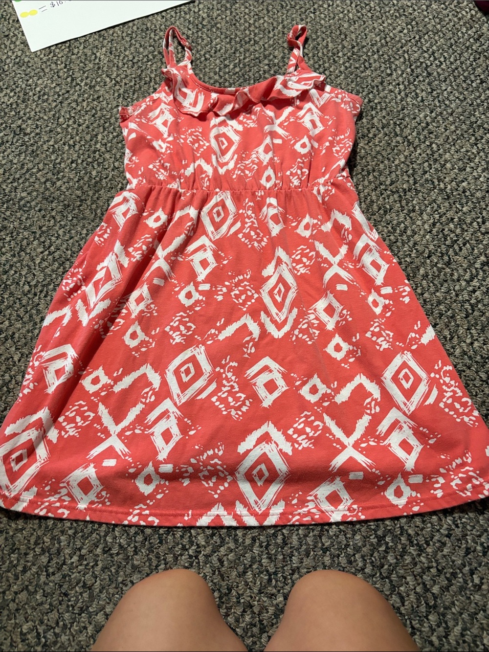 Faded Glory Coral coral Printed Sundress with Ruffle Neckline